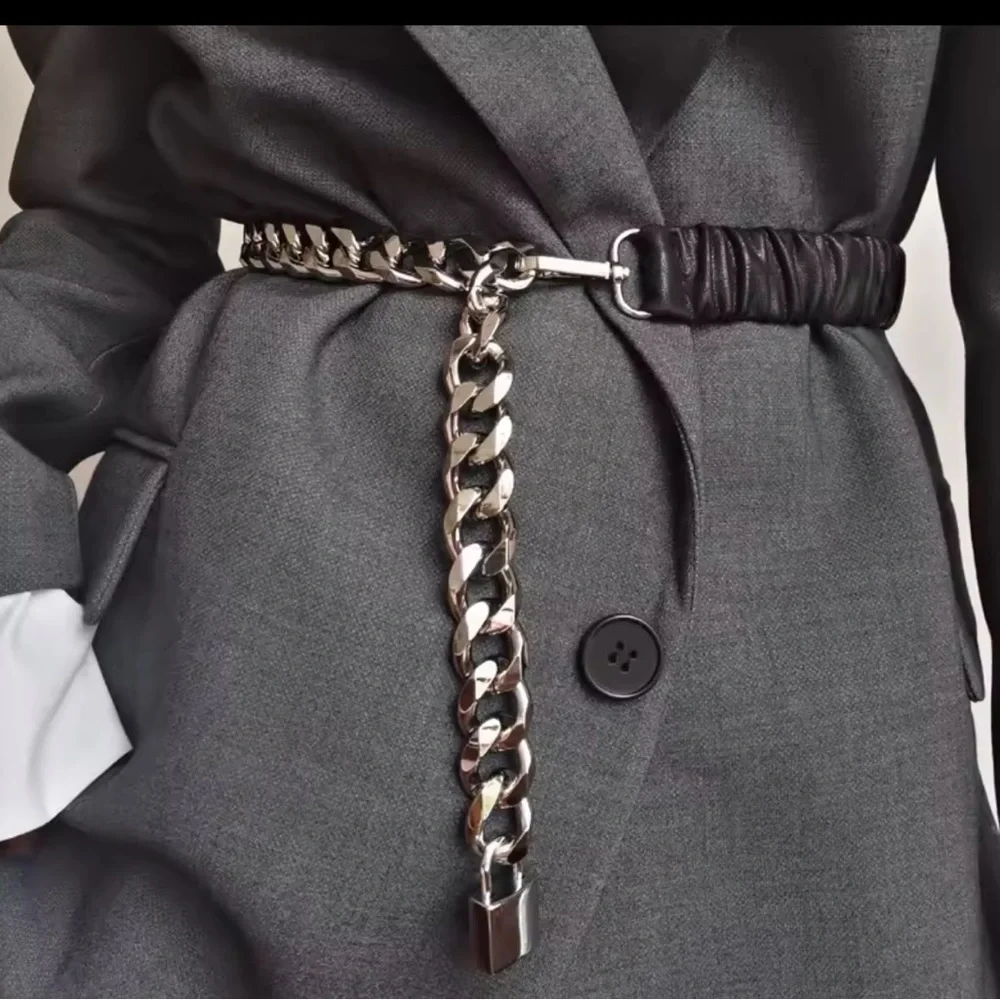 Anthropologie Silver Chain Belt with Padlock adjustable